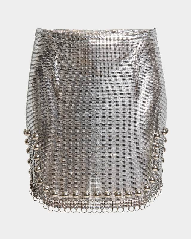 Paillette Metal Ball Trim Mini Skirt